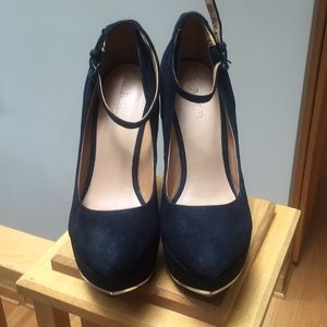 L.A.M.B.  “Havana” ankle strap wedge.